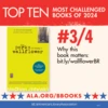 Top Ten Most Challenged Books of 2024. #3 (tie) The Perks of Being a Wallflower by Stephen Chbosky. Why this book matters: bit.ly/wallflowerBR. ALA.ORG/BBOOKS. American Library Association