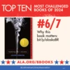 Top Ten Most Challenged Books of 2024. #6 (tie) Looking for Alaska by John Green. Why this book matters: bit.ly/alaskaBR. ALA.ORG/BBOOKS. American Library Association