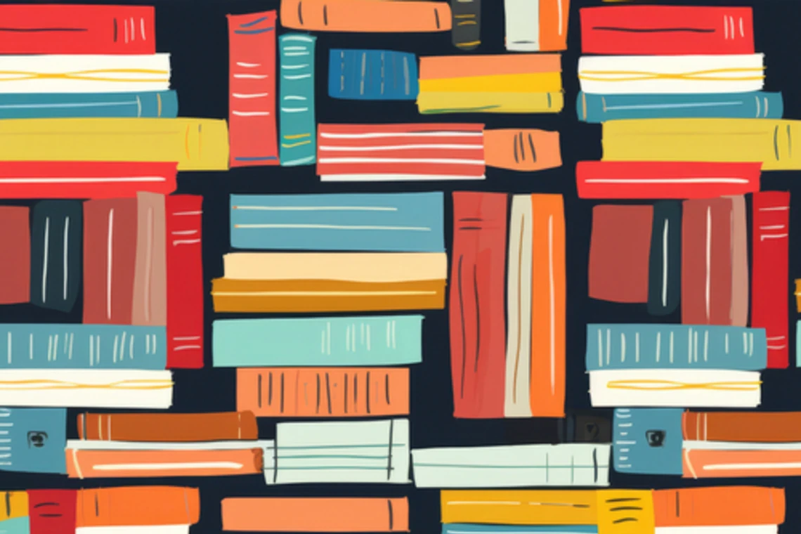 Colorful illustration of books stacked on top of each other
