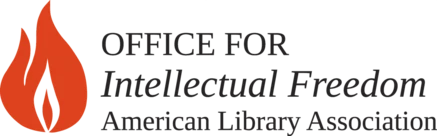 logo of the Office for Intellectual Freedom American Library Association features a flame to the left of the text.