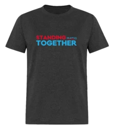 AASL 2025 National Conference: Standing Together T-Shirt in dark gray with Standing Together #AASL25 written in red and teal