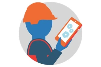 Drawing of a person with a hard hat